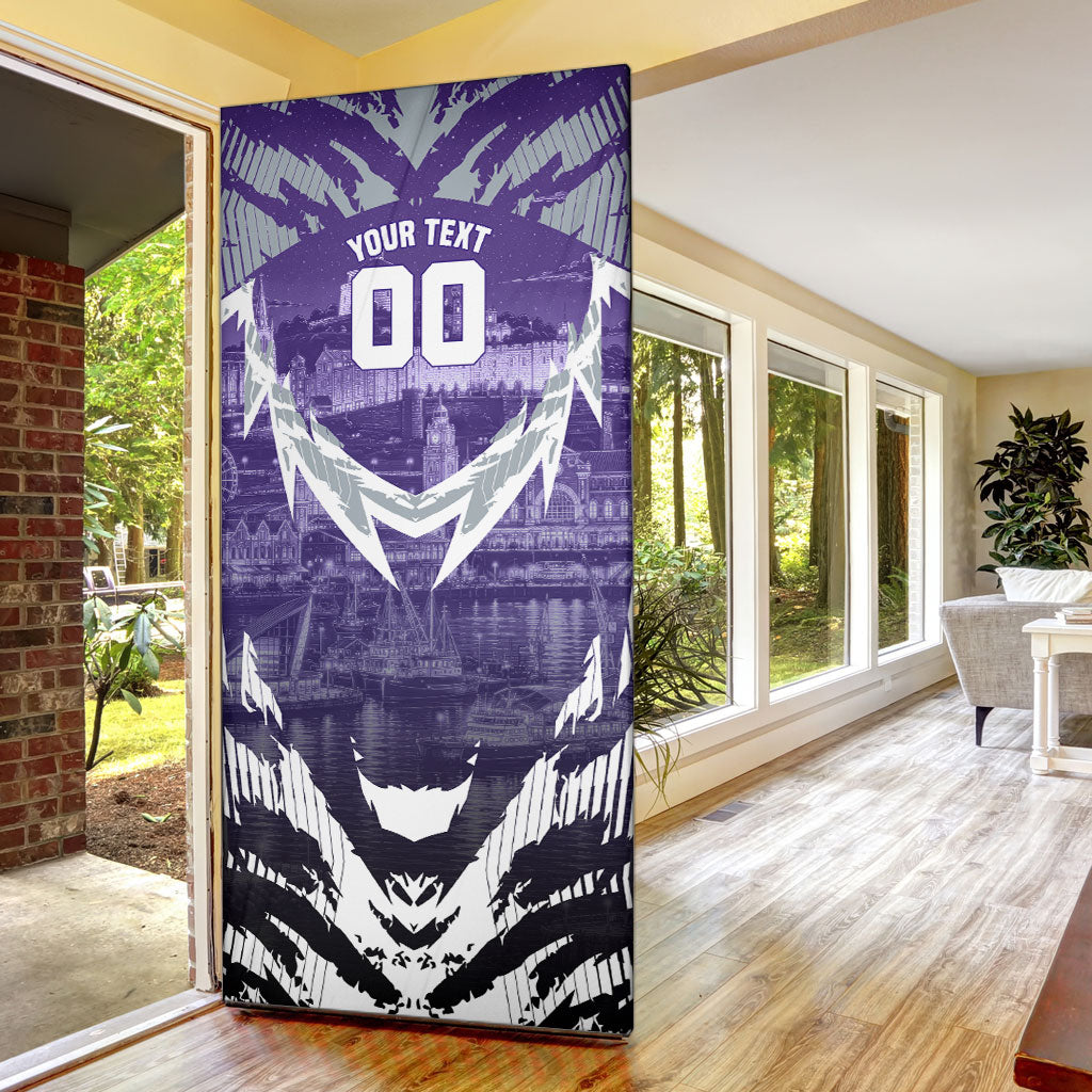 Personalised Fremantle Dockers Football Door Cover Anime Warrior Manga Style Lightning Bolt Cityscape