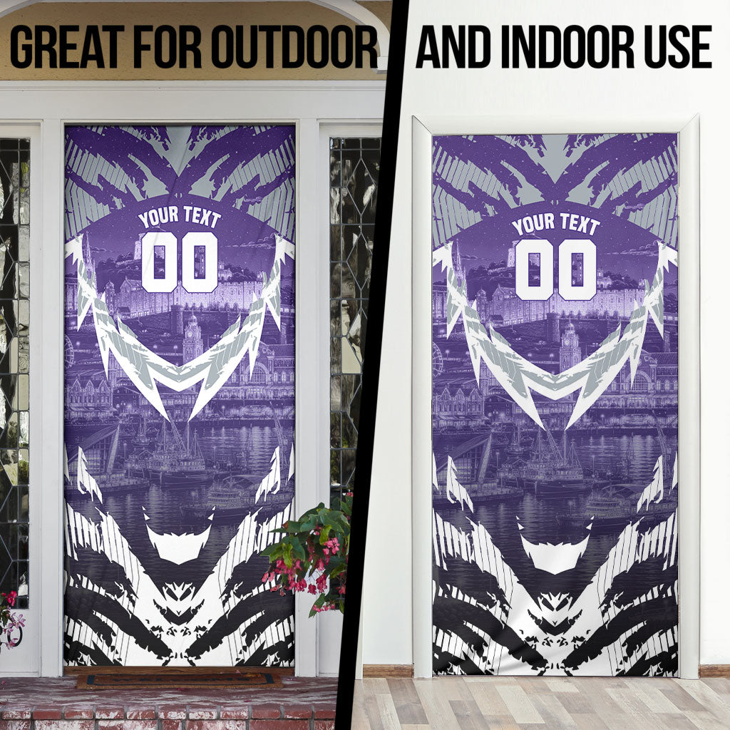 Personalised Fremantle Dockers Football Door Cover Anime Warrior Manga Style Lightning Bolt Cityscape