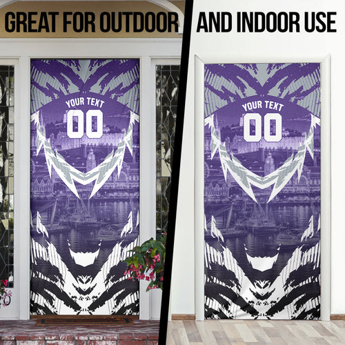 Personalised Fremantle Dockers Football Door Cover Anime Warrior Manga Style Lightning Bolt Cityscape