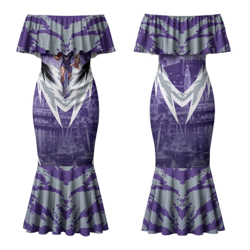 Personalised Fremantle Dockers Football Family Matching Mermaid Dress and Hawaiian Shirt Anime Warrior Manga Style Lightning Bolt Cityscape