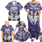 Personalised Fremantle Dockers Football Family Matching Off Shoulder Maxi Dress and Hawaiian Shirt Anime Warrior Manga Style Lightning Bolt Cityscape