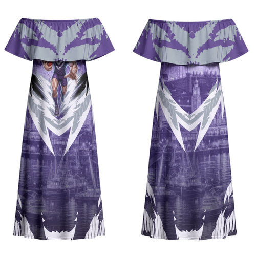 Personalised Fremantle Dockers Football Family Matching Off Shoulder Maxi Dress and Hawaiian Shirt Anime Warrior Manga Style Lightning Bolt Cityscape