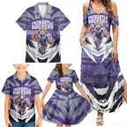 Personalised Fremantle Dockers Football Family Matching Summer Maxi Dress and Hawaiian Shirt Anime Warrior Manga Style Lightning Bolt Cityscape