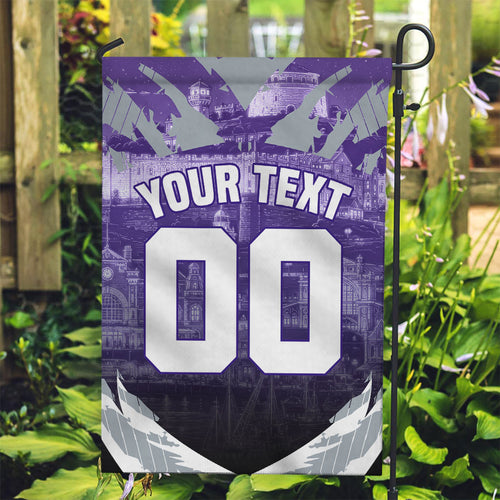 Personalised Fremantle Dockers Football Garden Flag Anime Warrior Manga Style Lightning Bolt Cityscape