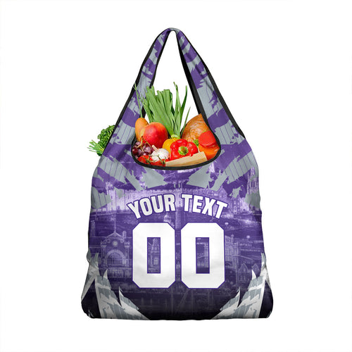 Personalised Fremantle Dockers Football Grocery Bag Anime Warrior Manga Style Lightning Bolt Cityscape