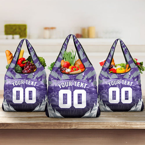 Personalised Fremantle Dockers Football Grocery Bag Anime Warrior Manga Style Lightning Bolt Cityscape