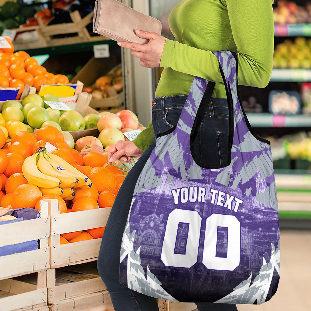 Personalised Fremantle Dockers Football Grocery Bag Anime Warrior Manga Style Lightning Bolt Cityscape