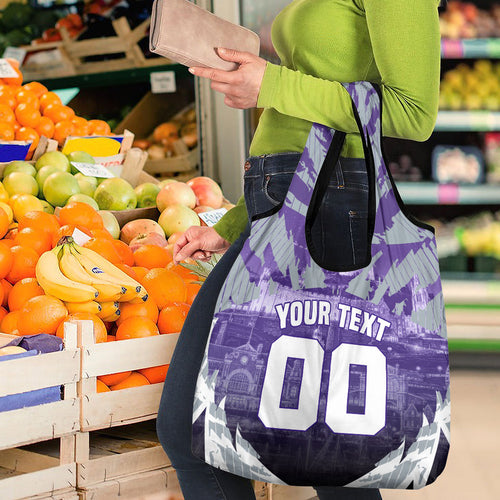 Personalised Fremantle Dockers Football Grocery Bag Anime Warrior Manga Style Lightning Bolt Cityscape