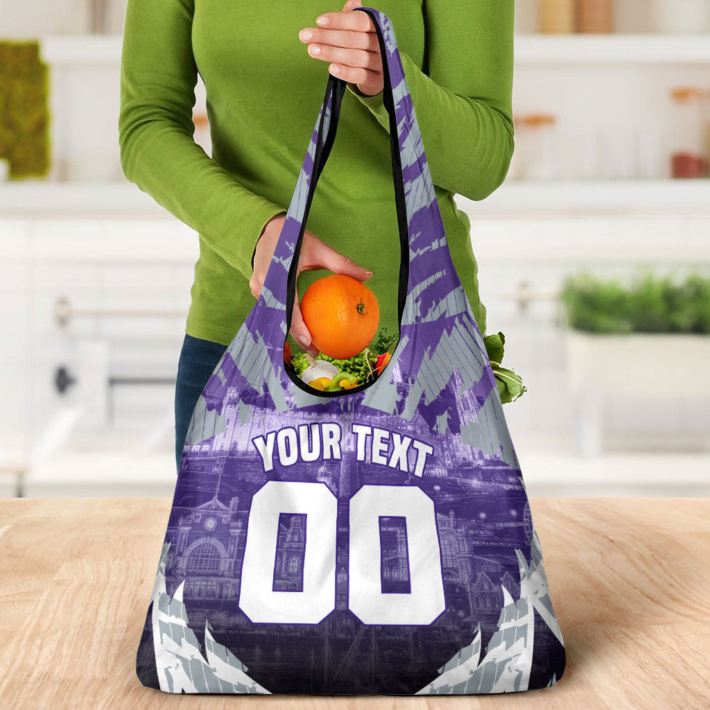 Personalised Fremantle Dockers Football Grocery Bag Anime Warrior Manga Style Lightning Bolt Cityscape