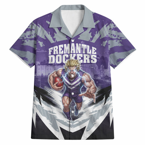 Personalised Fremantle Dockers Football Hawaiian Shirt Anime Warrior Manga Style Lightning Bolt Cityscape
