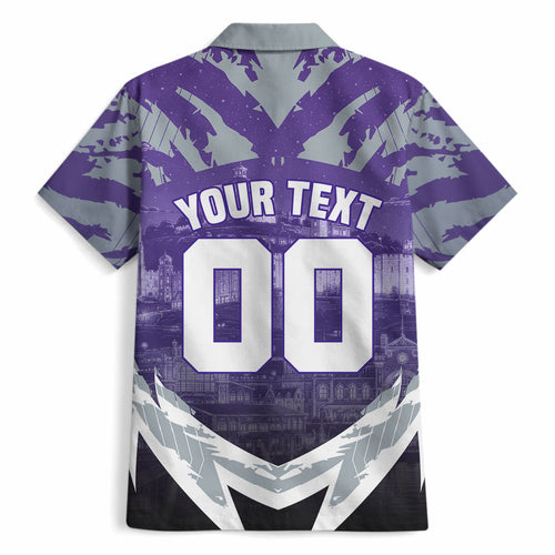 Personalised Fremantle Dockers Football Hawaiian Shirt Anime Warrior Manga Style Lightning Bolt Cityscape
