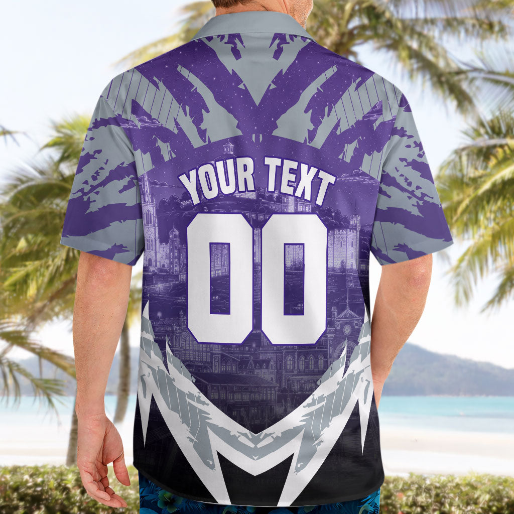 Personalised Fremantle Dockers Football Hawaiian Shirt Anime Warrior Manga Style Lightning Bolt Cityscape