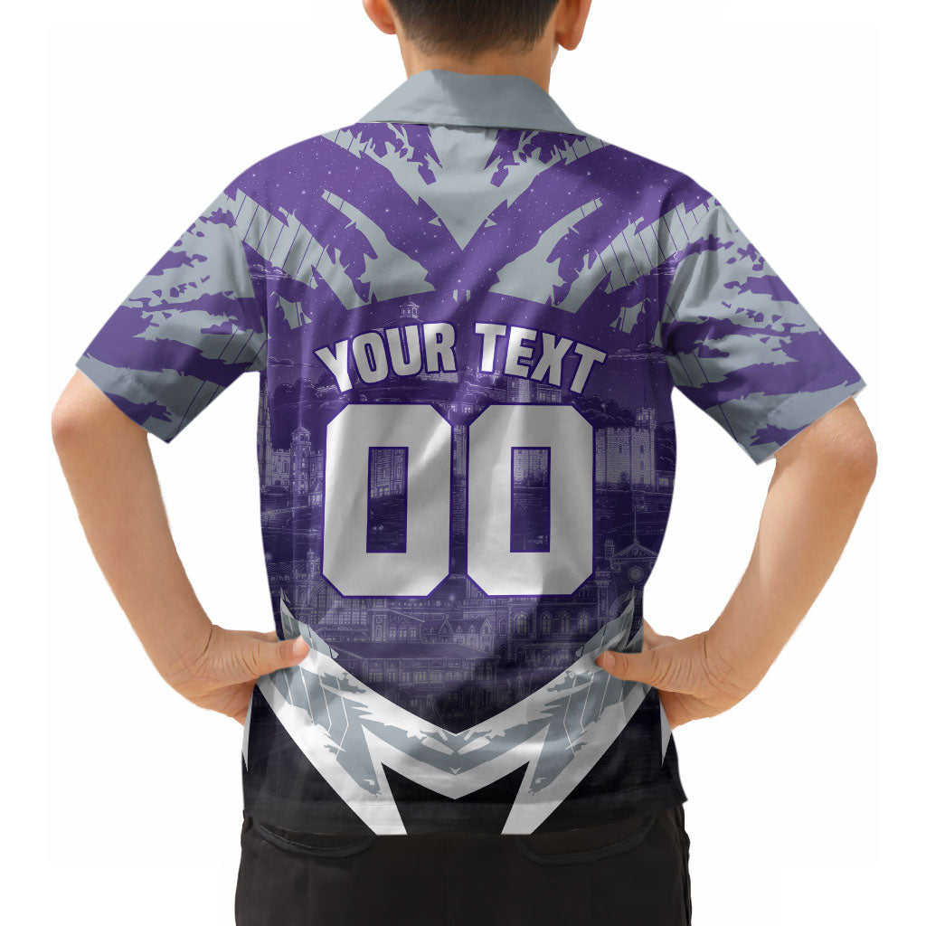 Personalised Fremantle Dockers Football Hawaiian Shirt Anime Warrior Manga Style Lightning Bolt Cityscape