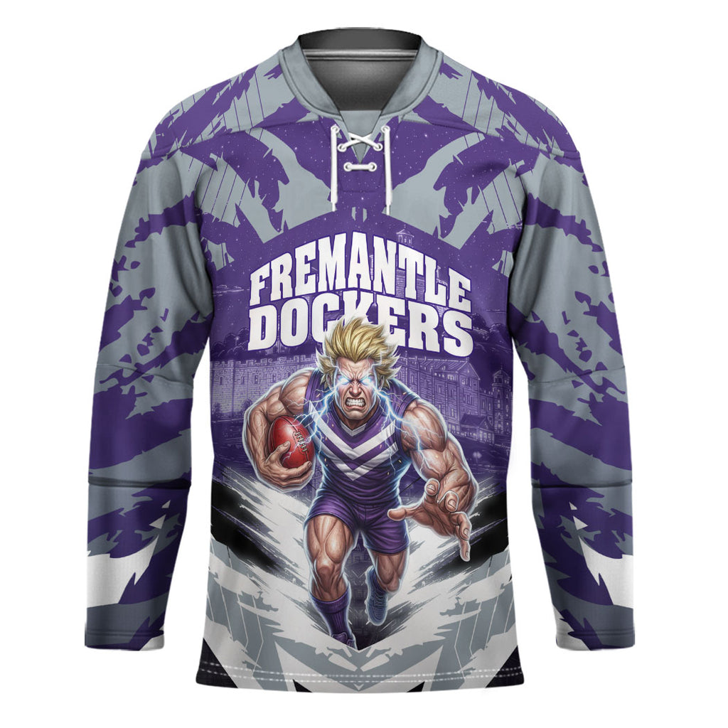Personalised Fremantle Dockers Football Hockey Jersey Anime Warrior Manga Style Lightning Bolt Cityscape