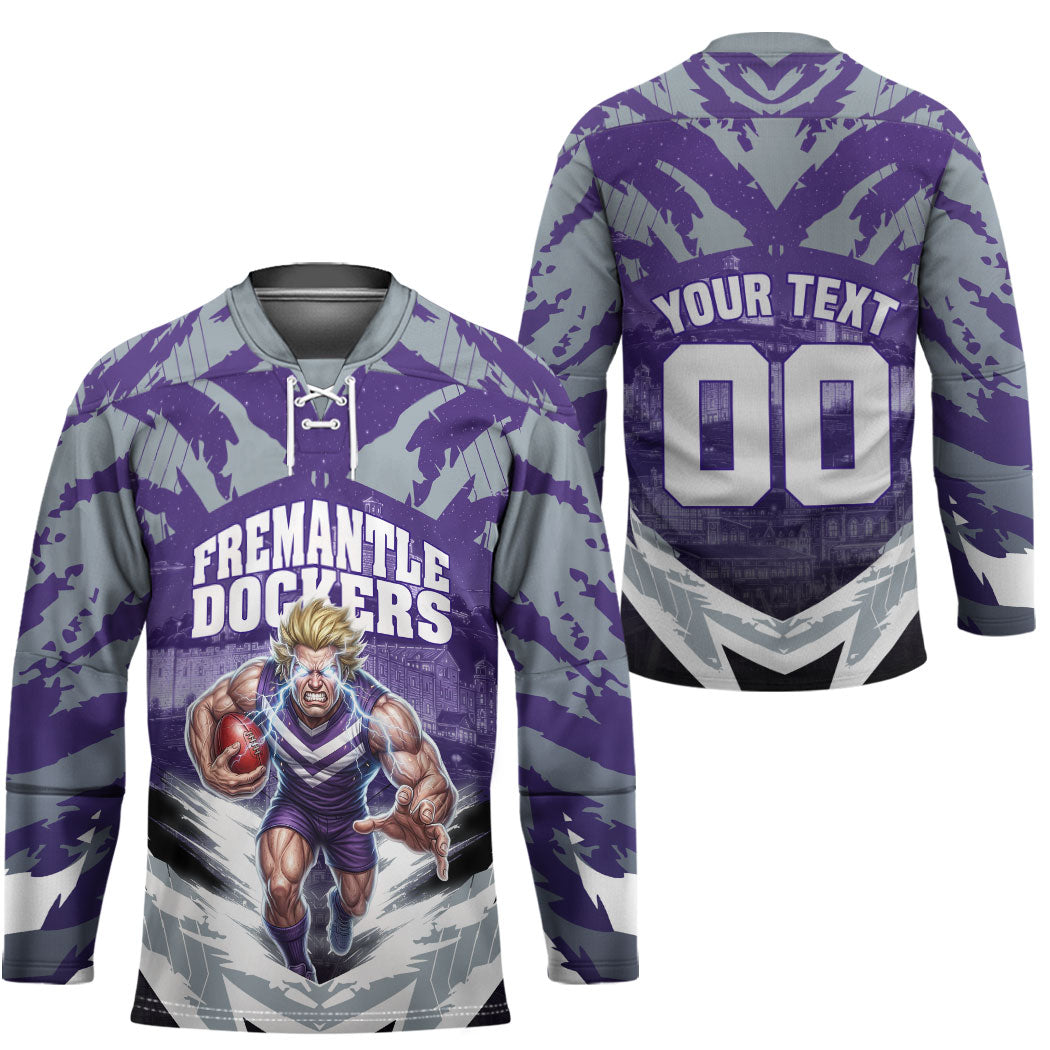 Personalised Fremantle Dockers Football Hockey Jersey Anime Warrior Manga Style Lightning Bolt Cityscape