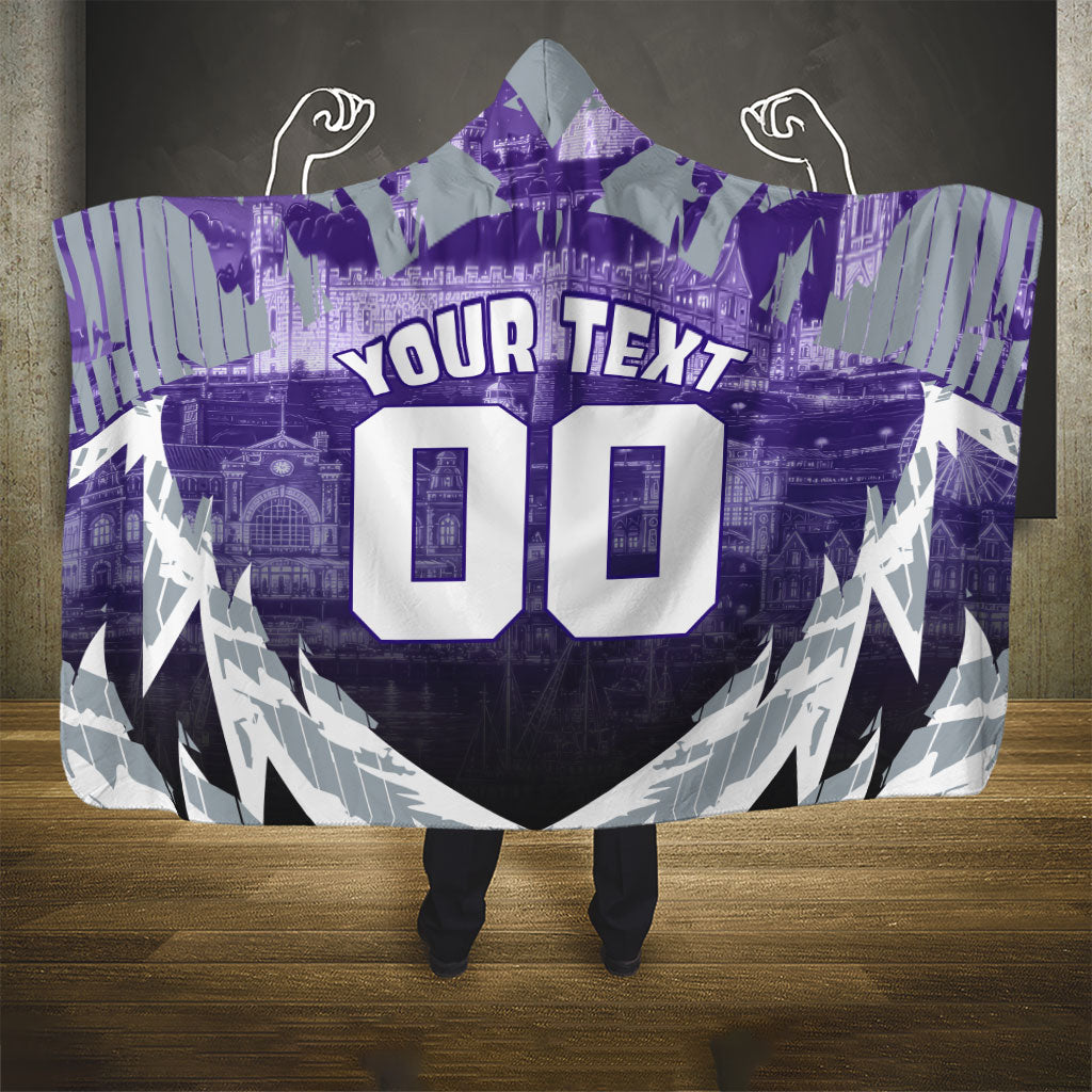 Personalised Fremantle Dockers Football Hooded Blanket Anime Warrior Manga Style Lightning Bolt Cityscape