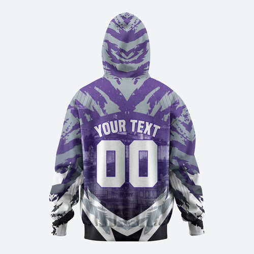Personalised Fremantle Dockers Football Hoodie Anime Warrior Manga Style Lightning Bolt Cityscape