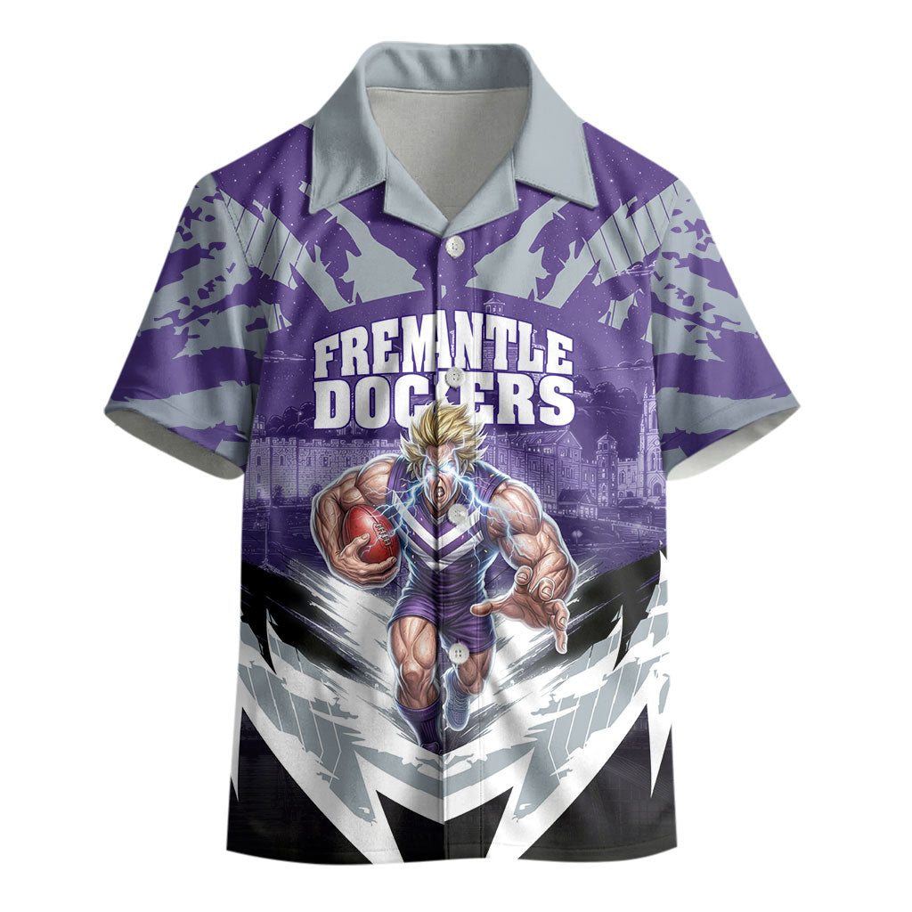 Personalised Fremantle Dockers Football Kid Hawaiian Shirt Anime Warrior Manga Style Lightning Bolt Cityscape