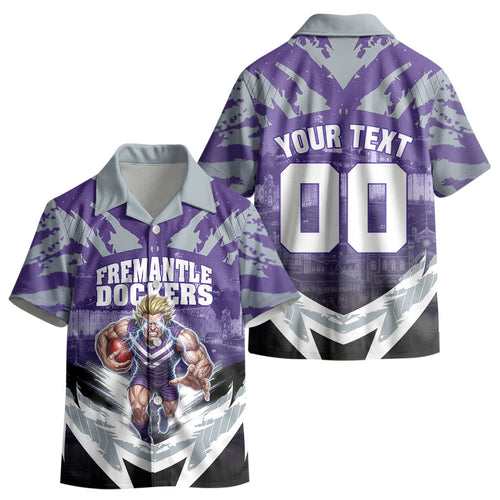 Personalised Fremantle Dockers Football Kid Hawaiian Shirt Anime Warrior Manga Style Lightning Bolt Cityscape