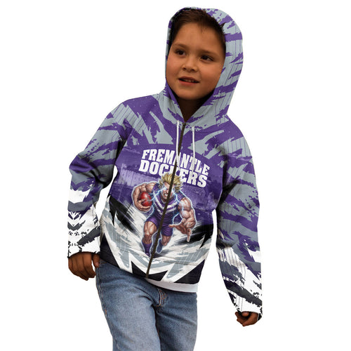 Personalised Fremantle Dockers Football Kid Hoodie Anime Warrior Manga Style Lightning Bolt Cityscape