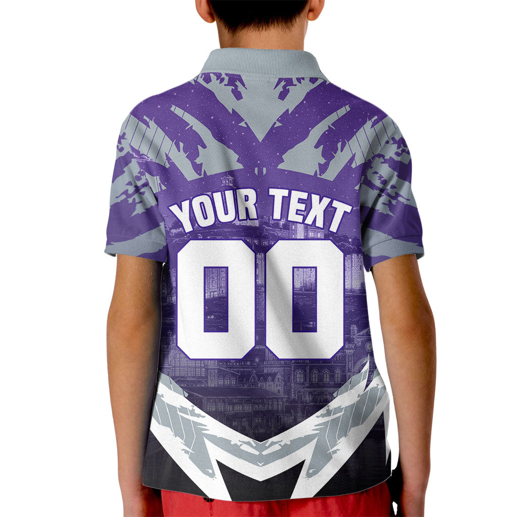 Personalised Fremantle Dockers Football Kid Polo Shirt Anime Warrior Manga Style Lightning Bolt Cityscape