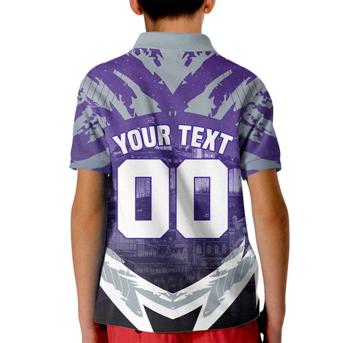 Personalised Fremantle Dockers Football Kid Polo Shirt Anime Warrior Manga Style Lightning Bolt Cityscape