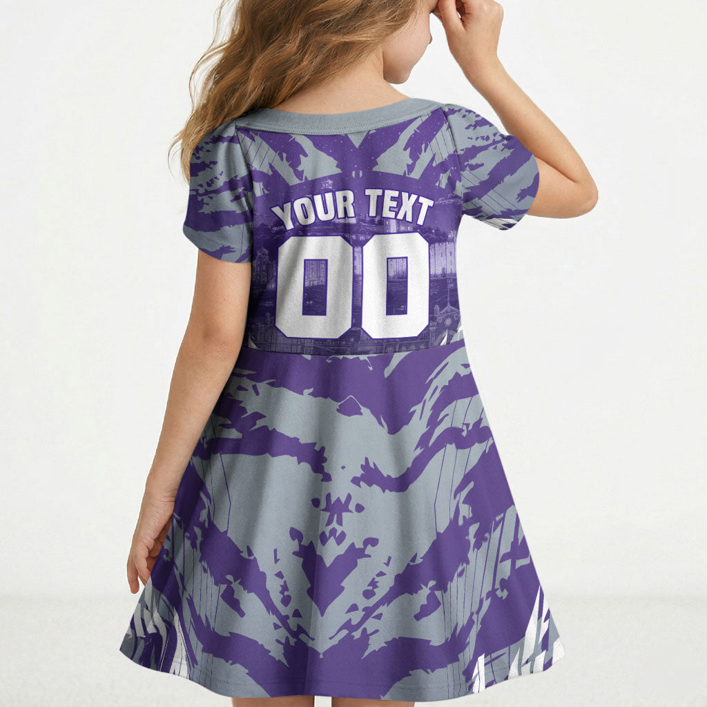 Personalised Fremantle Dockers Football Kid Short Sleeve Dress Anime Warrior Manga Style Lightning Bolt Cityscape