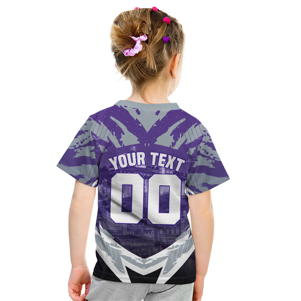 Personalised Fremantle Dockers Football Kid T Shirt Anime Warrior Manga Style Lightning Bolt Cityscape