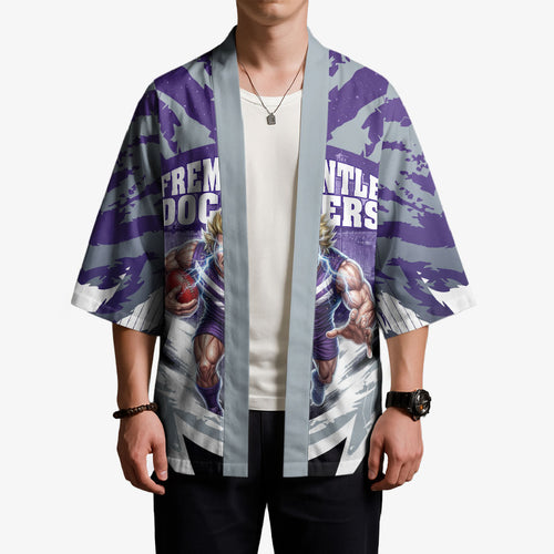 Personalised Fremantle Dockers Football Kimono Anime Warrior Manga Style Lightning Bolt Cityscape