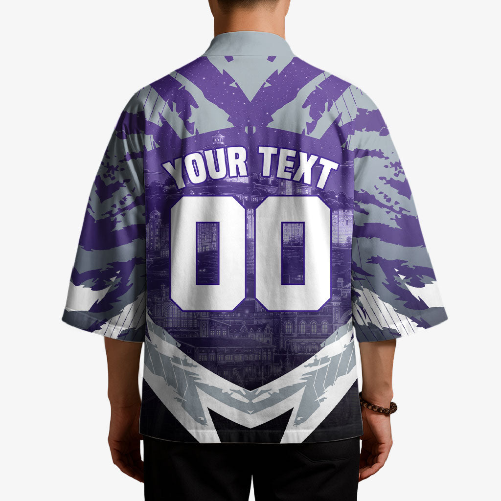 Personalised Fremantle Dockers Football Kimono Anime Warrior Manga Style Lightning Bolt Cityscape