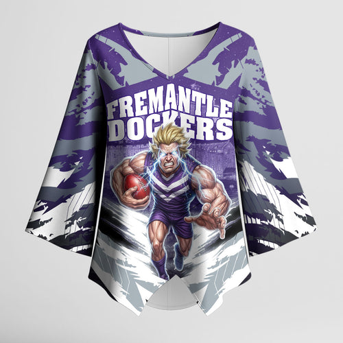 Personalised Fremantle Dockers Football Kimono Sleeve Blouse Anime Warrior Manga Style Lightning Bolt Cityscape