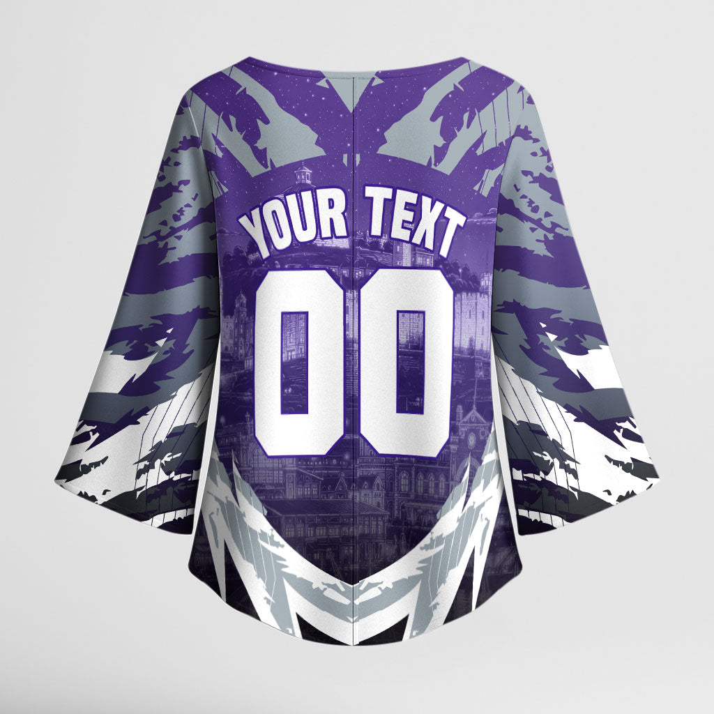 Personalised Fremantle Dockers Football Kimono Sleeve Blouse Anime Warrior Manga Style Lightning Bolt Cityscape