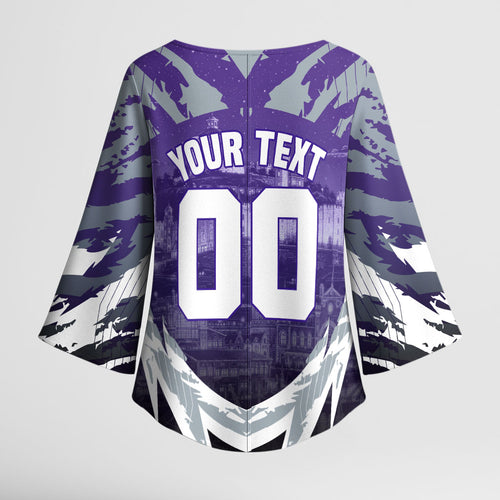 Personalised Fremantle Dockers Football Kimono Sleeve Blouse Anime Warrior Manga Style Lightning Bolt Cityscape