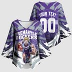 Personalised Fremantle Dockers Football Kimono Sleeve Blouse Anime Warrior Manga Style Lightning Bolt Cityscape