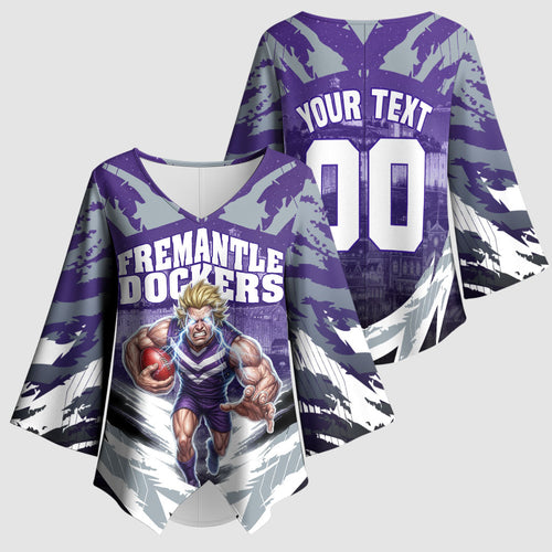 Personalised Fremantle Dockers Football Kimono Sleeve Blouse Anime Warrior Manga Style Lightning Bolt Cityscape