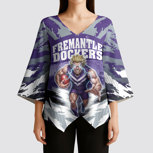 Personalised Fremantle Dockers Football Kimono Sleeve Blouse Anime Warrior Manga Style Lightning Bolt Cityscape