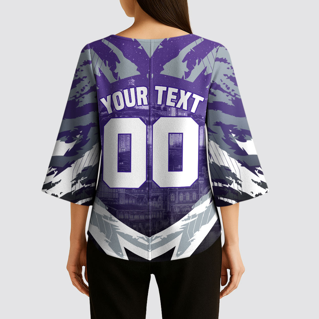 Personalised Fremantle Dockers Football Kimono Sleeve Blouse Anime Warrior Manga Style Lightning Bolt Cityscape