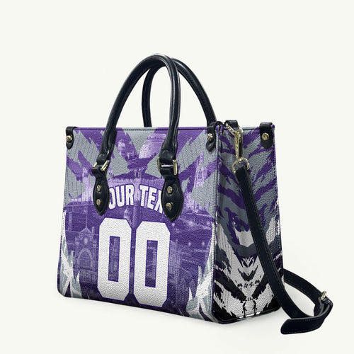 Personalised Fremantle Dockers Football Leather Bag Anime Warrior Manga Style Lightning Bolt Cityscape