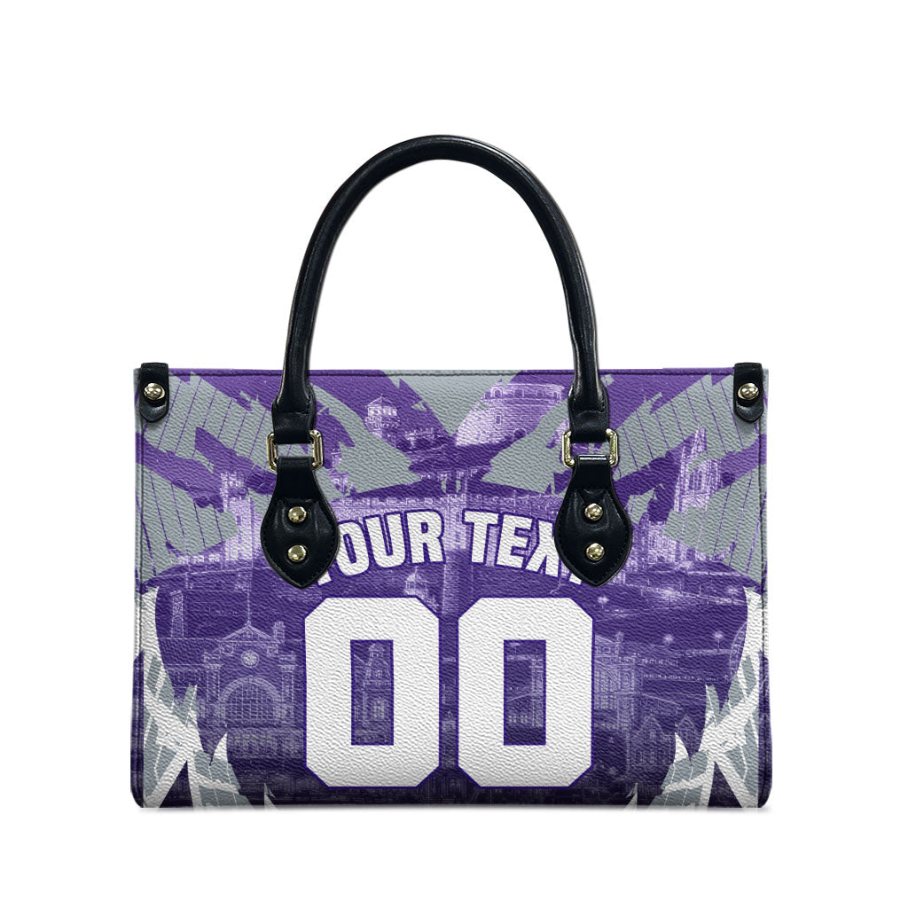 Personalised Fremantle Dockers Football Leather Bag Anime Warrior Manga Style Lightning Bolt Cityscape