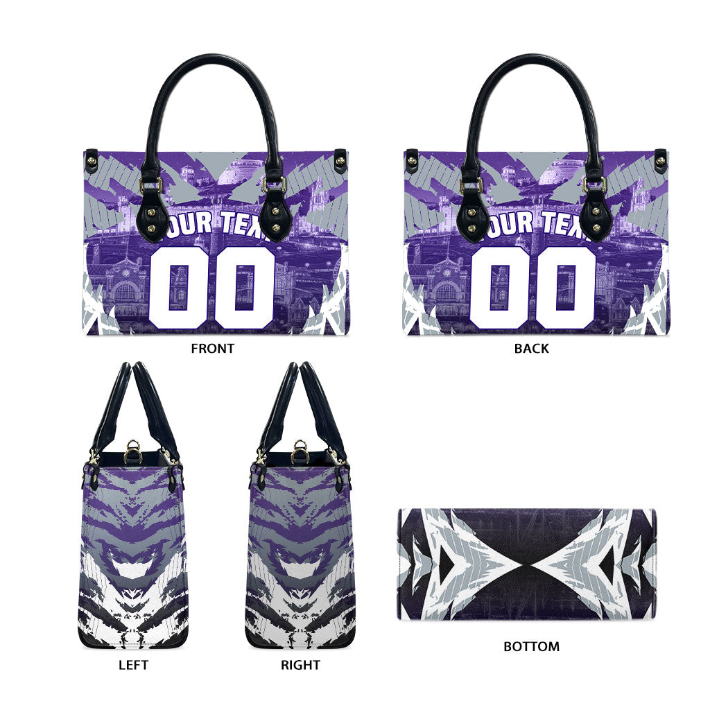 Personalised Fremantle Dockers Football Leather Bag Anime Warrior Manga Style Lightning Bolt Cityscape