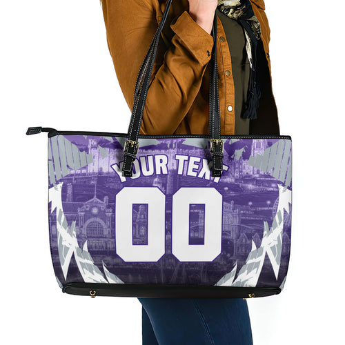 Personalised Fremantle Dockers Football Leather Tote Bag Anime Warrior Manga Style Lightning Bolt Cityscape