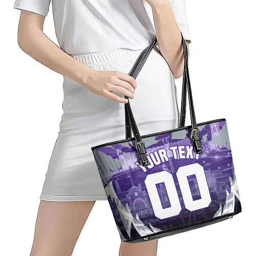Personalised Fremantle Dockers Football Leather Tote Bag Anime Warrior Manga Style Lightning Bolt Cityscape