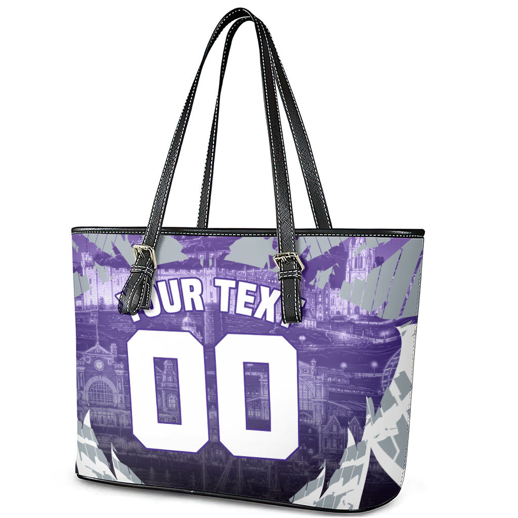 Personalised Fremantle Dockers Football Leather Tote Bag Anime Warrior Manga Style Lightning Bolt Cityscape