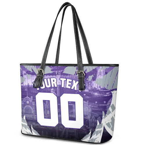 Personalised Fremantle Dockers Football Leather Tote Bag Anime Warrior Manga Style Lightning Bolt Cityscape