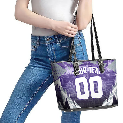 Personalised Fremantle Dockers Football Leather Tote Bag Anime Warrior Manga Style Lightning Bolt Cityscape