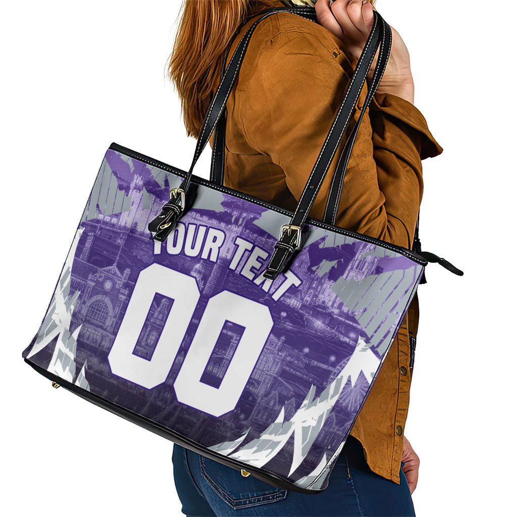 Personalised Fremantle Dockers Football Leather Tote Bag Anime Warrior Manga Style Lightning Bolt Cityscape