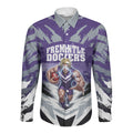 Personalised Fremantle Dockers Football Long Sleeve Button Shirt Anime Warrior Manga Style Lightning Bolt Cityscape