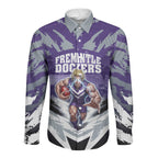 Personalised Fremantle Dockers Football Long Sleeve Button Shirt Anime Warrior Manga Style Lightning Bolt Cityscape