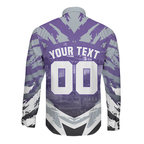 Personalised Fremantle Dockers Football Long Sleeve Button Shirt Anime Warrior Manga Style Lightning Bolt Cityscape