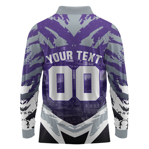 Personalised Fremantle Dockers Football Long Sleeve Polo Shirt Anime Warrior Manga Style Lightning Bolt Cityscape